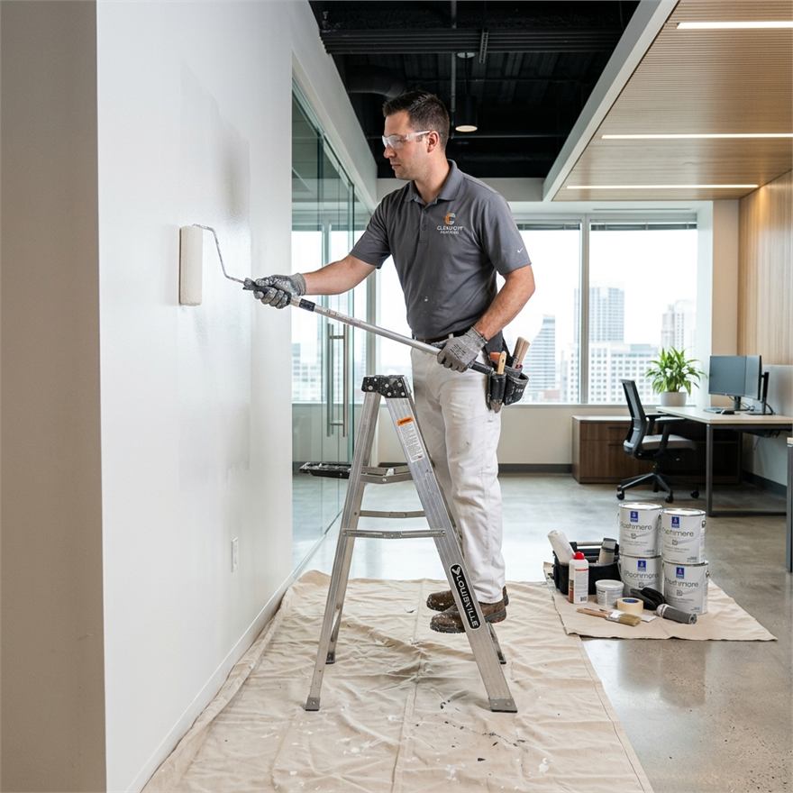 Aplicación de pintura en el interior de una oficina
